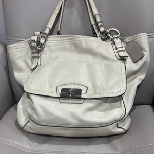 Coach Kristin Shimmery Ivory Leather East West Satchel Hobo Bag